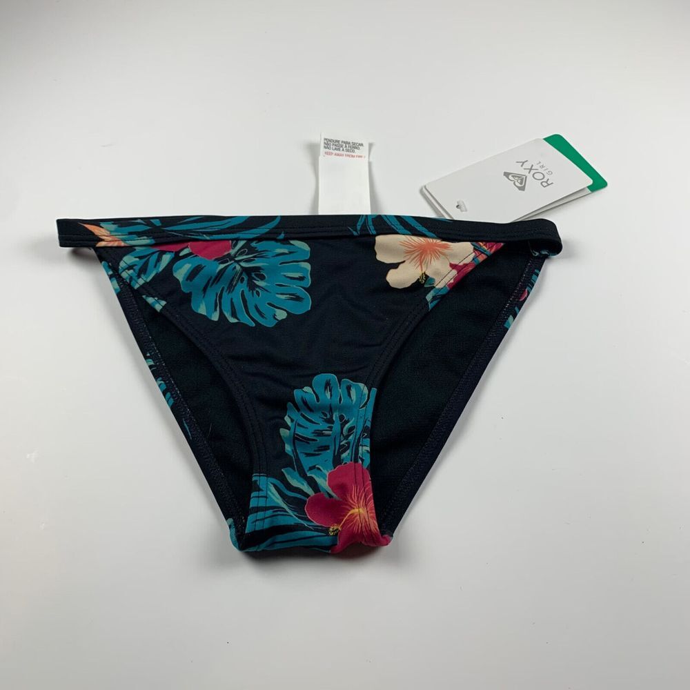 Roxy Girls Navy Floral Nylon Stretch Beach Swimwear Bikini Bottom Size M NWT